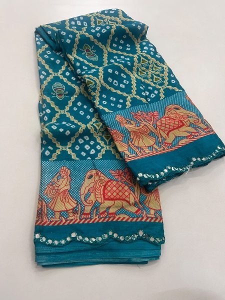 Compact Sky Blue Traditional Bandhani Saree in Moss Chiffon Fabric For Festival Collection Pure Chiffon Sarees Wholesale