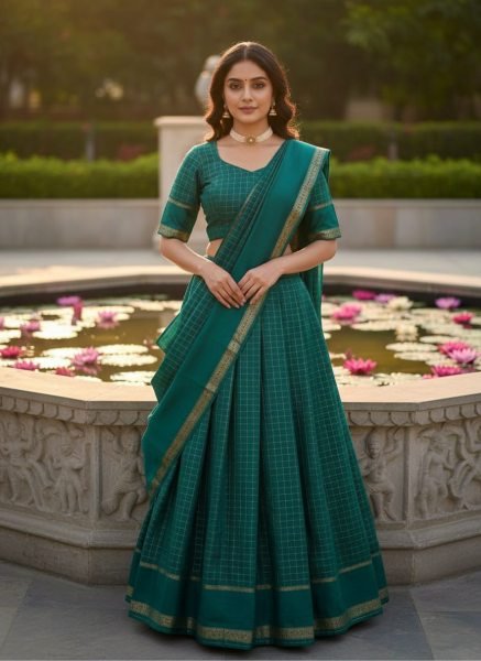 Compact Teal Green New Arrival Lehenga Choli with Georgette Fabric for Women Half Saree Lehenga