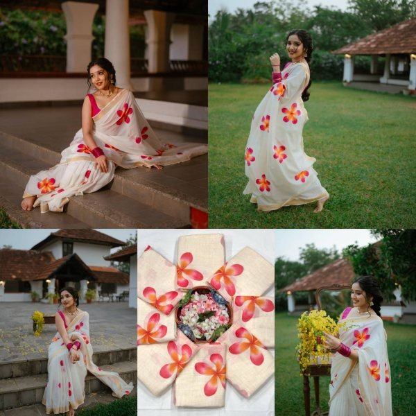Compact White Linen Cotton Floral Digital Print Saree with Matching Blouse Piece  Printed Cotton Sarees Wholesale