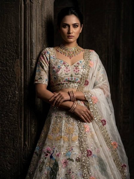 Compact White Semi Stitched Organza Lehenga with Heavy Cut Work at Manufacturer Price Bridal Lehenga Choli