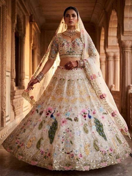 Compact White Semi Stitched Organza Lehenga with Heavy Cut Work at Manufacturer Price Bridal Lehenga Choli