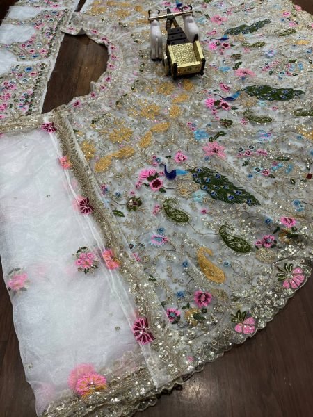 Compact White Semi Stitched Organza Lehenga with Heavy Cut Work at Manufacturer Price Bridal Lehenga Choli