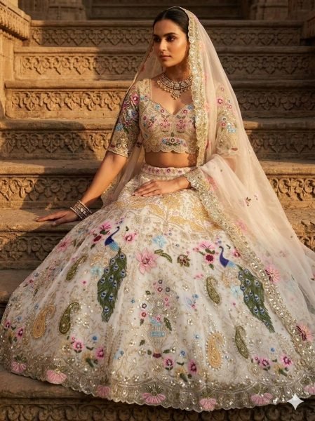 Compact White Semi Stitched Organza Lehenga with Heavy Cut Work at Manufacturer Price Bridal Lehenga Choli