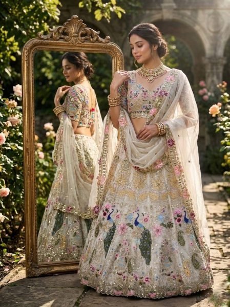 Compact White Semi Stitched Organza Lehenga with Heavy Cut Work at Manufacturer Price Bridal Lehenga Choli