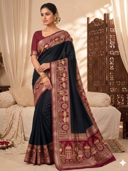  Confounding Black Mul Cotton Soft Saree With Temple Print Pallu For Special Occasions  Printed Cotton Sarees Wholesale