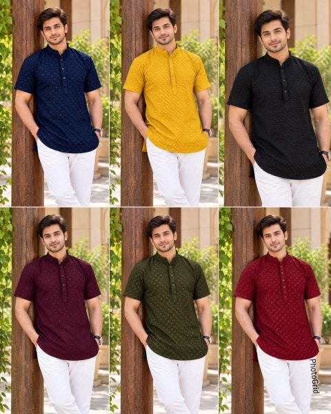 Contemporary Black Rayon Chikankari Short Kurta for Men Kurta Pajama Wholesale
