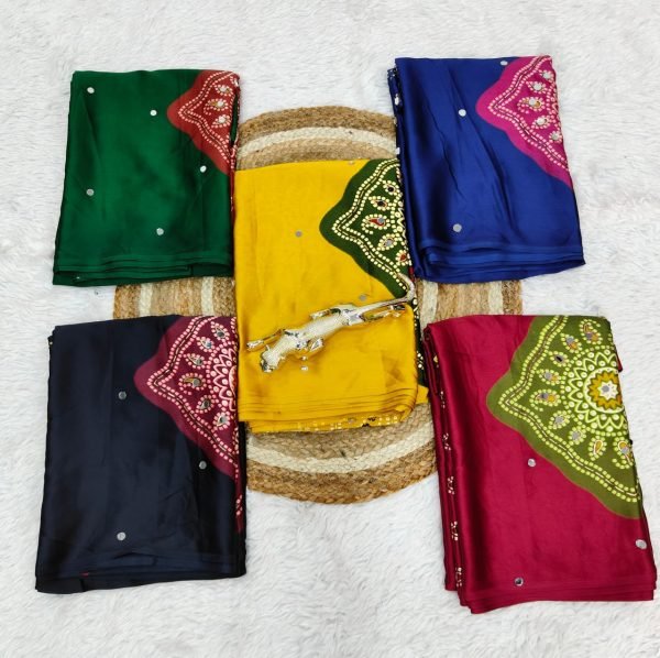 Contemporary Blue Boutique Style Japan Satin Silk Saree with Heavy Mirror Work Silk Sarees Wholesale