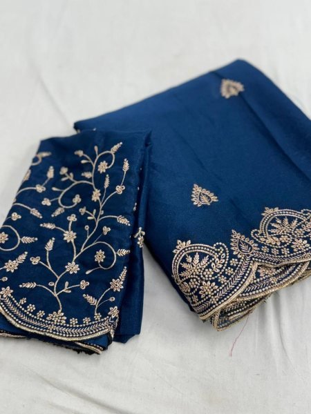 Contemporary Blue Georgette Saree for Simple Festive Styling Embroidery Sarees Wholesale