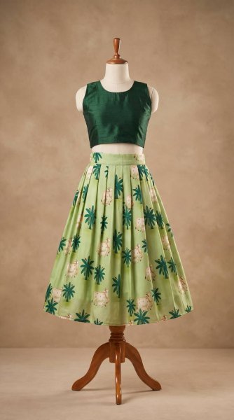 Contemporary Green Soft Muslin Lehenga Choli with Cute Cow Print for Summer Festive Wear Girls Wear
