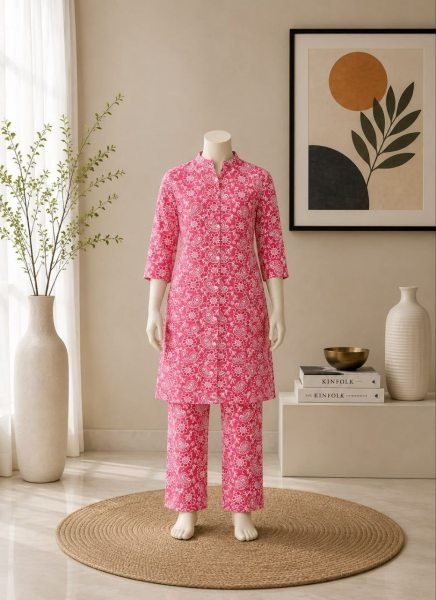 Contemporary Hot Pink Designer Girls Printed Kurti with Matching Pant at Manufacturer  Girls Wear