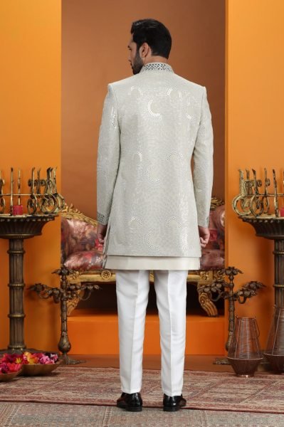 Contemporary Ivory Premium Ethnic Suit Set in Art Silk Fabric with Handwork Neck Kurta Pajama Wholesale