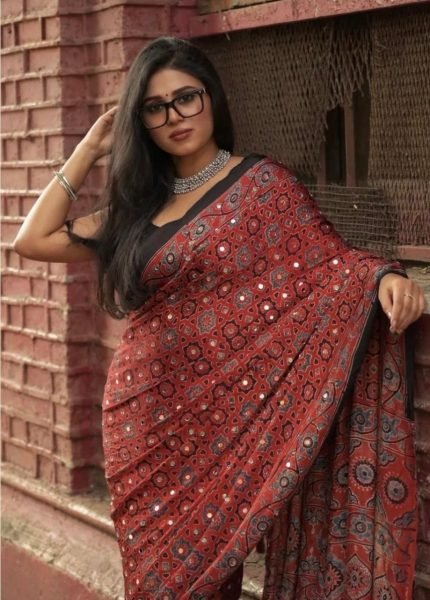Contemporary Maroon Gajji Silk Heavy Mirror Work Saree with Running Blouse for Party Silk Sarees Wholesale