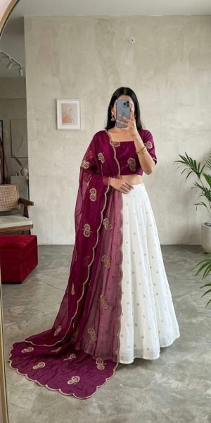 Contemporary Maroon Stylish Party Wear Lehenga Set with Embroidered Blouse and Dupatta Designer Lehenga Choli