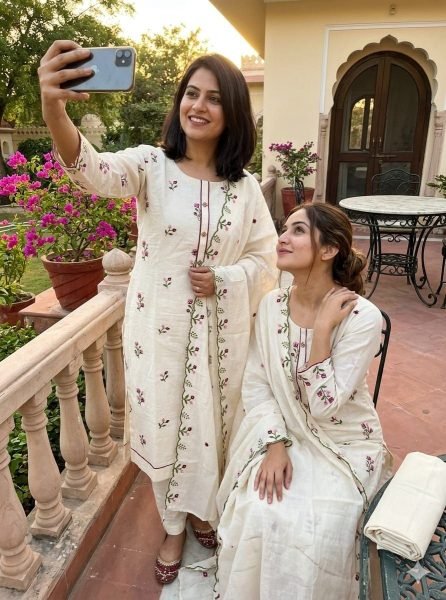 Contemporary OffWhite Cora Cambric Cotton Salwar Suit Material with Elegant Multi Booti Design Punjabi Dress Materials Wholesale