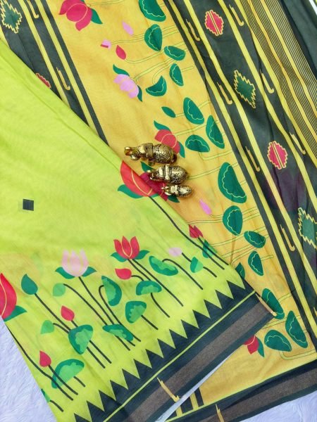 Contemporary Parrot Green Daily Wear Cotton Saree with Kalamkari Design Printed Cotton Sarees Wholesale