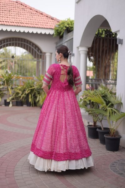 Contemporary Pink Kora Cotton Lehenga Kurti Set with Kutchi Patchwork for Dandiya Navratri Lehnega Choli