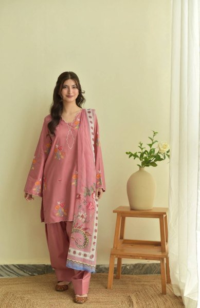 Contemporary Pink Mul Chanderi Palazzo Suit Set with Embroidery and Cutwork Ready To Wear Collection