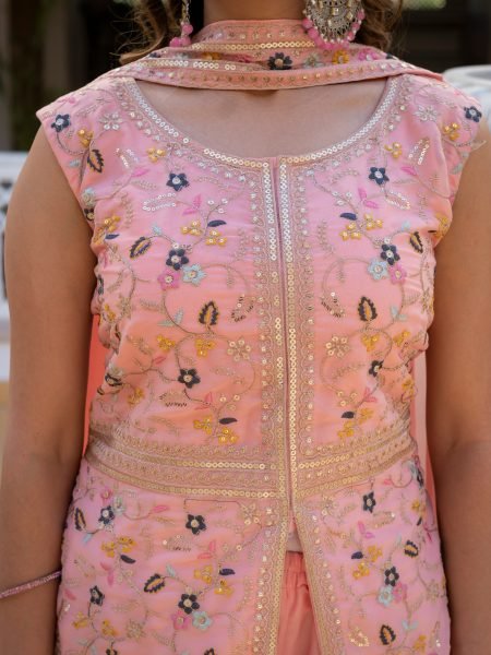 Contemporary Pink Star Georgette Suit Set with Embroidery Work and Dupatta Ready To Wear Collection