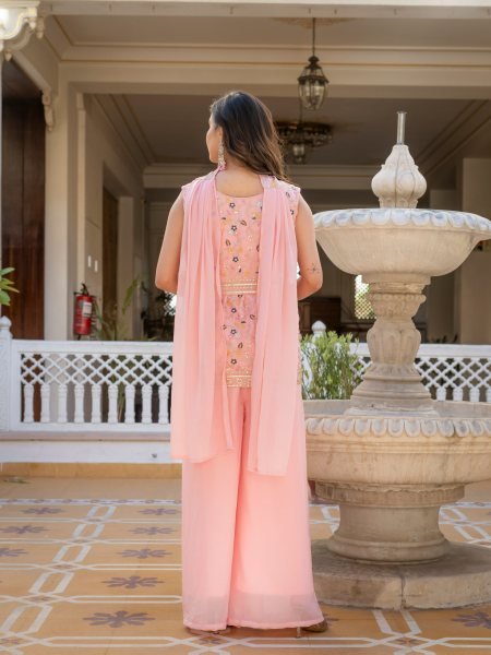 Contemporary Pink Star Georgette Suit Set with Embroidery Work and Dupatta Ready To Wear Collection