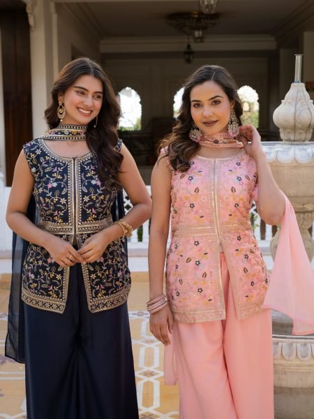 Contemporary Pink Star Georgette Suit Set with Embroidery Work and Dupatta Ready To Wear Collection