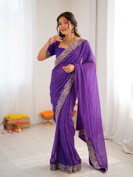 Contemporary Purple Bandhani Print Georgette Saree with Sequins Work for Festive Wear Sarees 