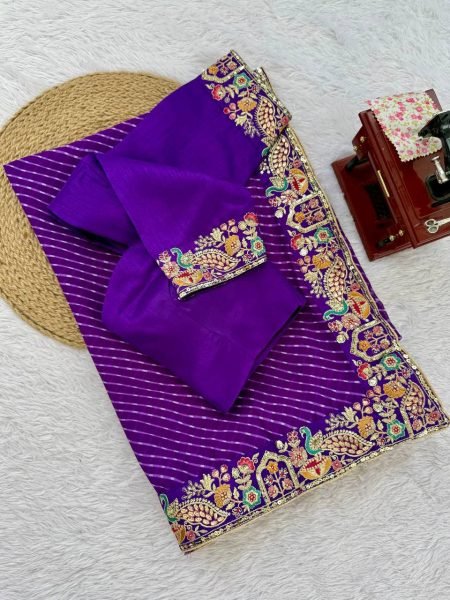Contemporary Purple Bandhani Print Georgette Saree with Sequins Work for Festive Wear Silk Sarees Wholesale