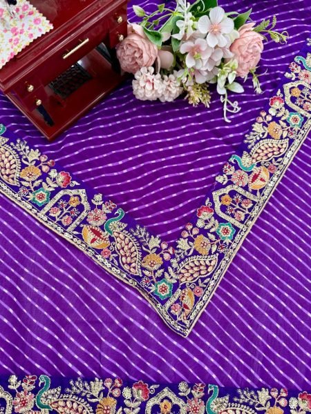 Contemporary Purple Bandhani Print Georgette Saree with Sequins Work for Festive Wear Silk Sarees Wholesale