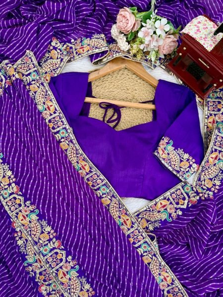 Contemporary Purple Bandhani Print Georgette Saree with Sequins Work for Festive Wear Silk Sarees Wholesale