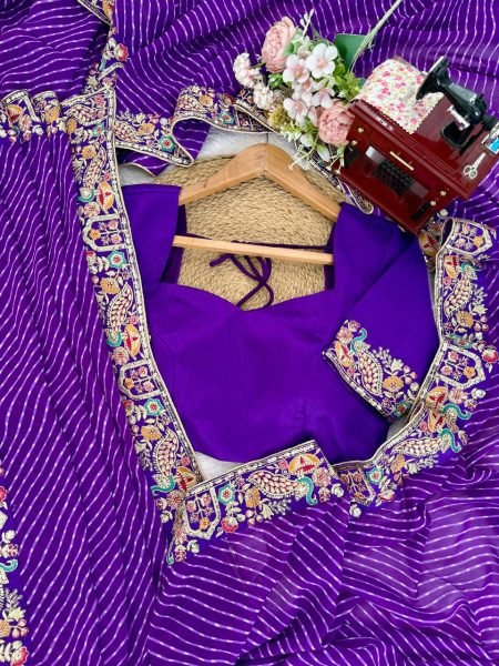 Contemporary Purple Bandhani Print Georgette Saree with Sequins Work for Festive Wear Silk Sarees Wholesale