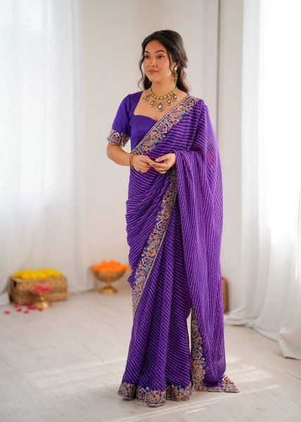 Contemporary Purple Bandhani Print Georgette Saree with Sequins Work for Festive Wear Silk Sarees Wholesale