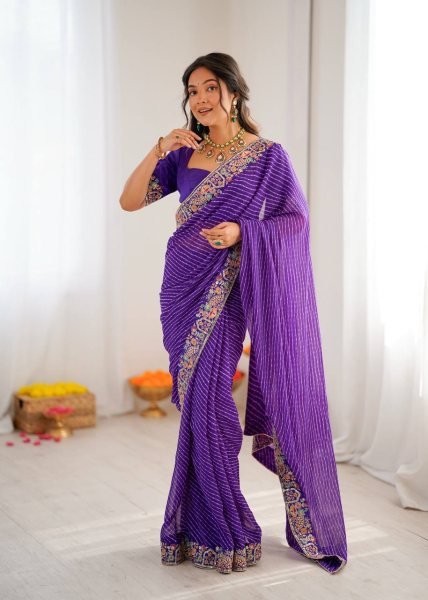 Contemporary Purple Bandhani Print Georgette Saree with Sequins Work for Festive Wear Silk Sarees Wholesale