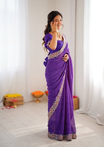 Contemporary Purple Bandhani Print Georgette Saree with Sequins Work for Festive Wear Silk Sarees Wholesale