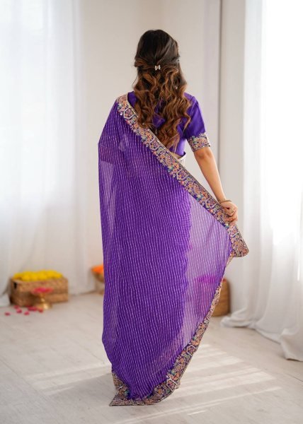 Contemporary Purple Bandhani Print Georgette Saree with Sequins Work for Festive Wear Silk Sarees Wholesale
