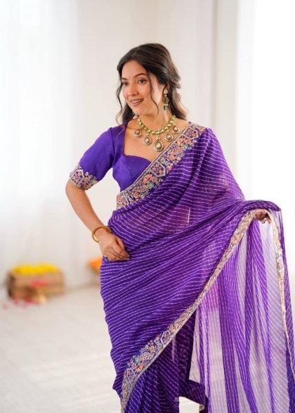 Contemporary Purple Bandhani Print Georgette Saree with Sequins Work for Festive Wear Silk Sarees Wholesale