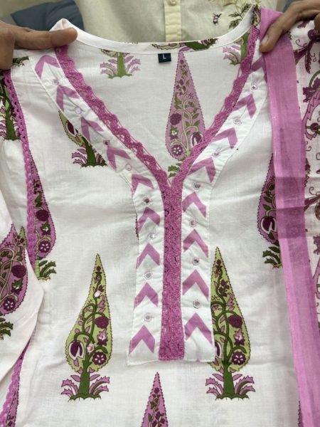 Contemporary Purple Cotton Kurti Pant Dupatta Set for Summer Daily Wear Cotton Kurtis Wholesale