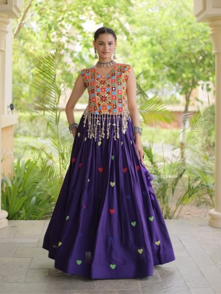 Contemporary Purple Dandiya Wear Cotton Chaniya Choli with Mirror Work At Manufacturer Rate  Lehenga