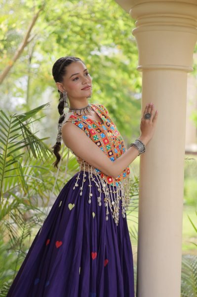 Contemporary Purple Dandiya Wear Cotton Chaniya Choli with Mirror Work At Manufacturer Rate Navratri Lehnega Choli