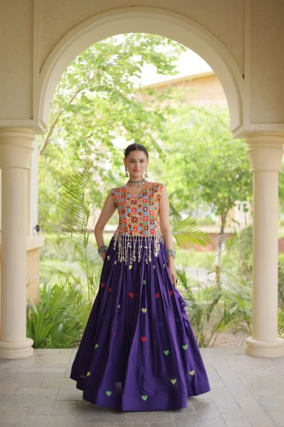 Contemporary Purple Dandiya Wear Cotton Chaniya Choli with Mirror Work At Manufacturer Rate Navratri Lehnega Choli