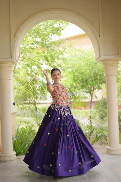 Contemporary Purple Dandiya Wear Cotton Chaniya Choli with Mirror Work At Manufacturer Rate Navratri Lehnega Choli