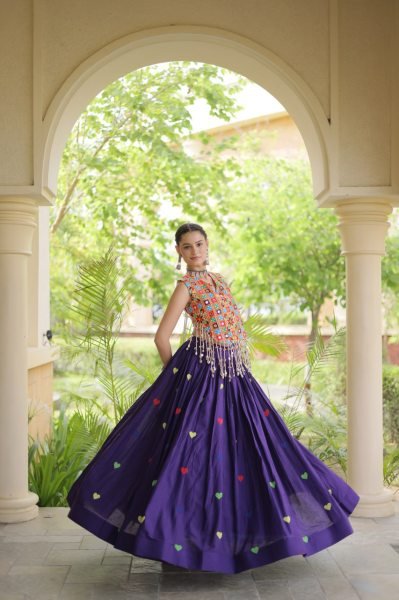 Contemporary Purple Dandiya Wear Cotton Chaniya Choli with Mirror Work At Manufacturer Rate Navratri Lehnega Choli