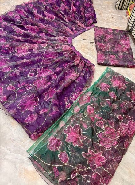 Contemporary Purple Tabby Silk Digital Printed Lehenga Choli with Figure Sequin Work Designer Lehenga Choli