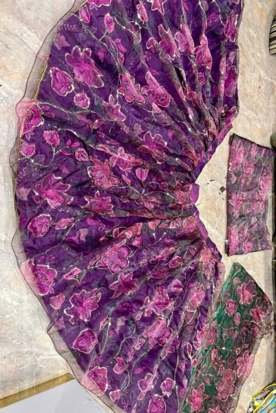 Contemporary Purple Tabby Silk Digital Printed Lehenga Choli with Figure Sequin Work Designer Lehenga Choli