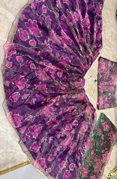 Contemporary Purple Tabby Silk Digital Printed Lehenga Choli with Figure Sequin Work Designer Lehenga Choli