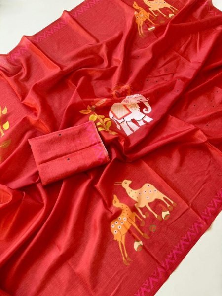 Contemporary Red Boutique Style Soft Chinon Saree with Premium Digital Print Design Silk Sarees Wholesale