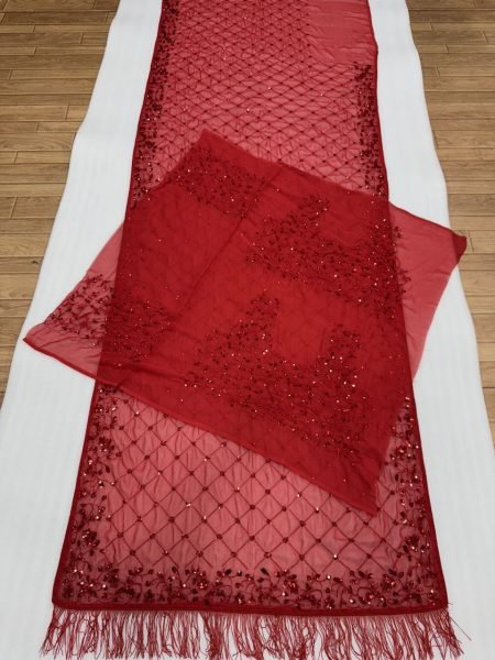 Contemporary Red Wedding Reception Special Sequins Saree with Heavy Pallu Embroidery Bollywood Fancy Sarees Wholesale