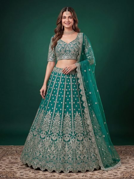 Contemporary Teal Green Heavy Zari Dori Embroidered Bridal Lehenga for Wedding Wear Bridal Lehenga Choli