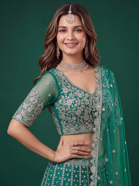Contemporary Teal Green Heavy Zari Dori Embroidered Bridal Lehenga for Wedding Wear Bridal Lehenga Choli