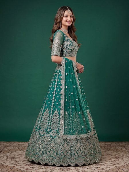 Contemporary Teal Green Heavy Zari Dori Embroidered Bridal Lehenga for Wedding Wear Bridal Lehenga Choli