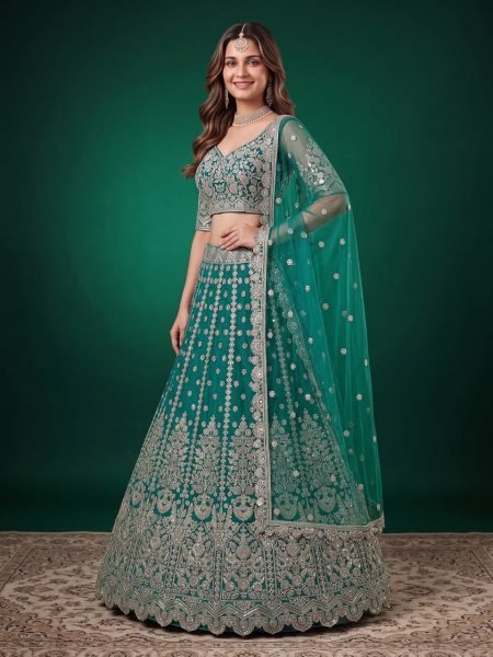 Contemporary Teal Green Heavy Zari Dori Embroidered Bridal Lehenga for Wedding Wear Bridal Lehenga Choli