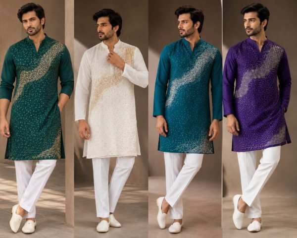 Contemporary Teal Green Men’s Kurta with Soft Crape Inner and Cotton Pajama  Kurta Pajama Wholesale